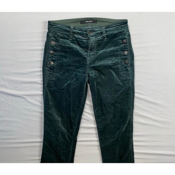 J Brand Zion Mid Rise Skinny Button Pocket Velvet Felt Velour Pants. Green, 25. - Picture 5 of 9